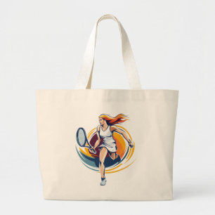 woman playing tennis large tote bag