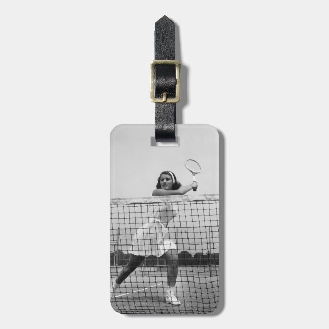 Woman Playing Tennis Luggage Tag (Front Vertical)