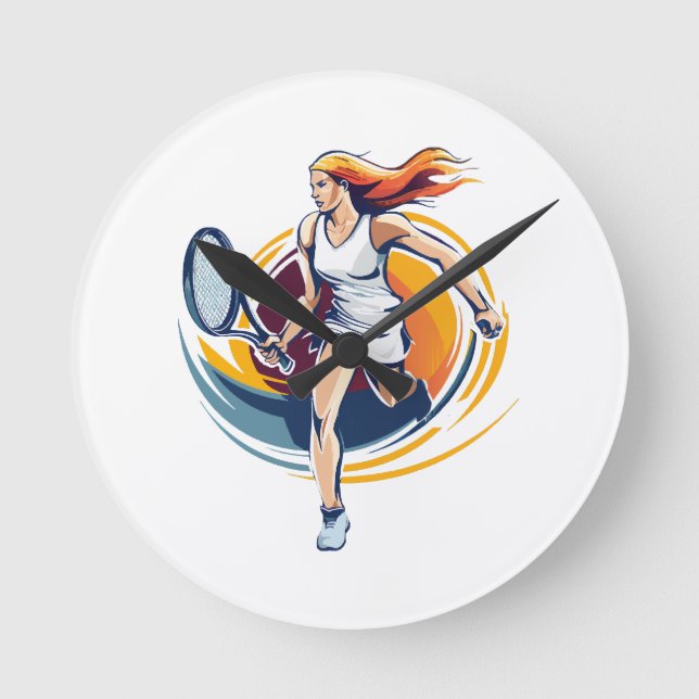 woman playing tennis round clock (Front)