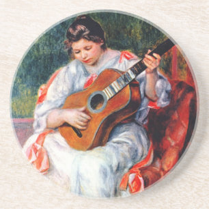 Woman Playing The Guitar by Pierre Renoir Coaster