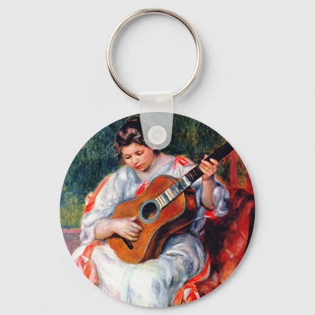 Woman Playing The Guitar by Pierre Renoir Keychain (Front)
