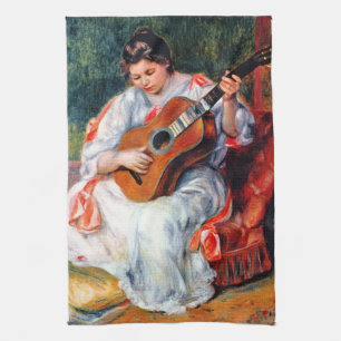 Woman Playing The Guitar by Pierre Renoir Kitchen Towel