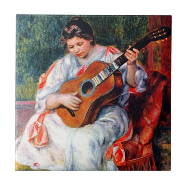 Woman Playing The Guitar by Pierre Renoir Tile (Front)