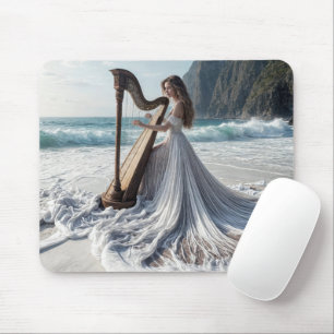Woman Playing the Harp On the Seashore Mouse Pad