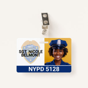 Woman Police Officer Smiling Badge