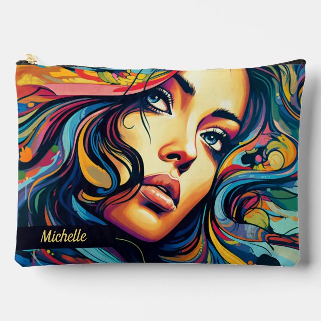 Woman Pop Art Large Accessory Pouch (Front)