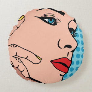      Woman Pop Art     Round Pillow