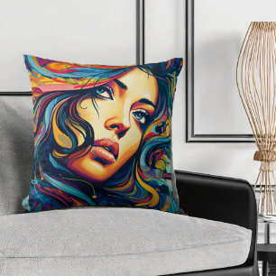 Woman Pop Art Throw Pillow