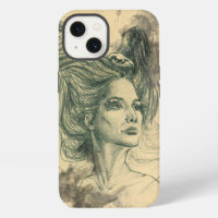 Woman portrait bird skull and wings Surreal art
