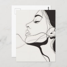 Woman Portrait, line art, Postcrossing