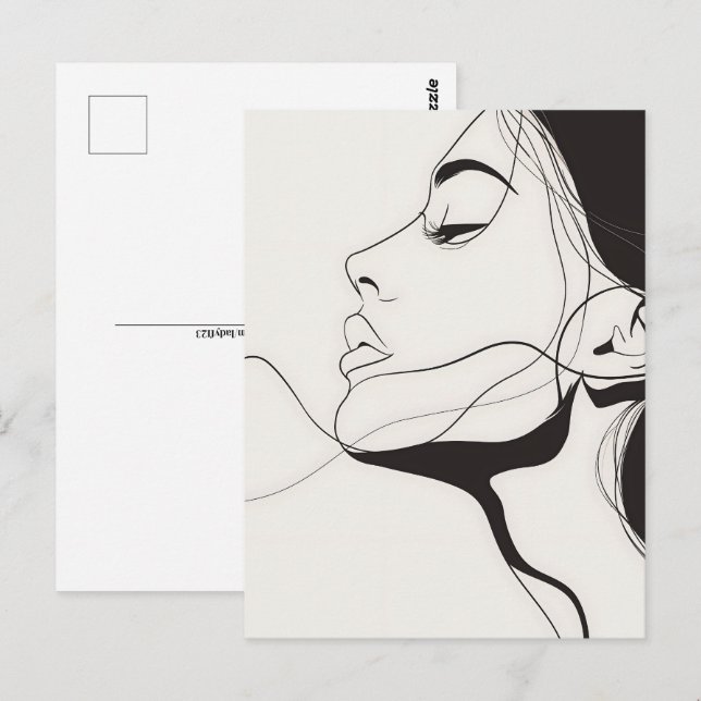 Woman Portrait, line art, Postcrossing Postcard (Front/Back)