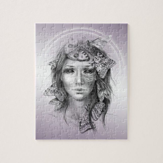 Woman portrait Moths Violet Surreal Fantasy Art Jigsaw Puzzle (Vertical)