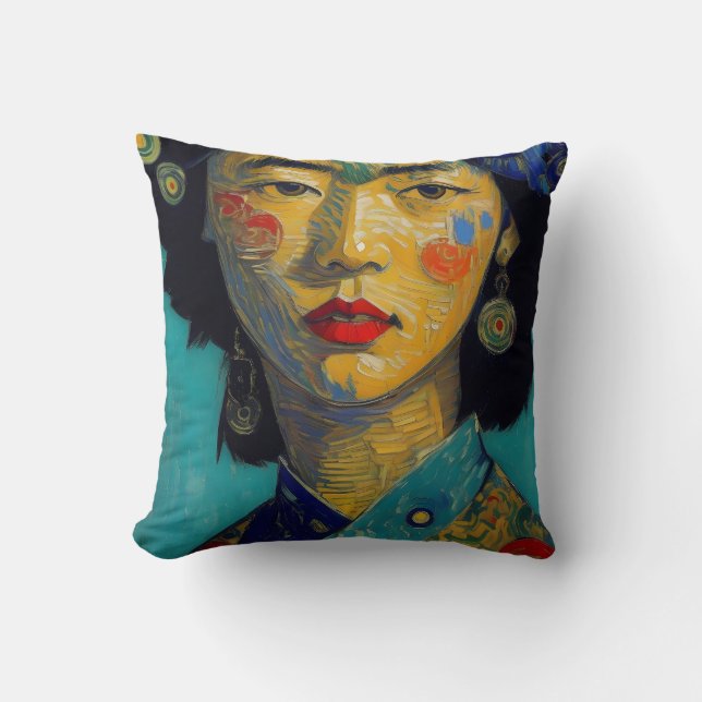 Woman Portrait Painting Throw Pillow (Front)