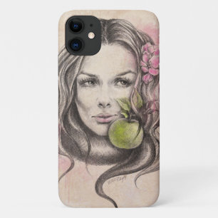 Woman portrait with apple and blossom Surreal art iPhone 11 Case