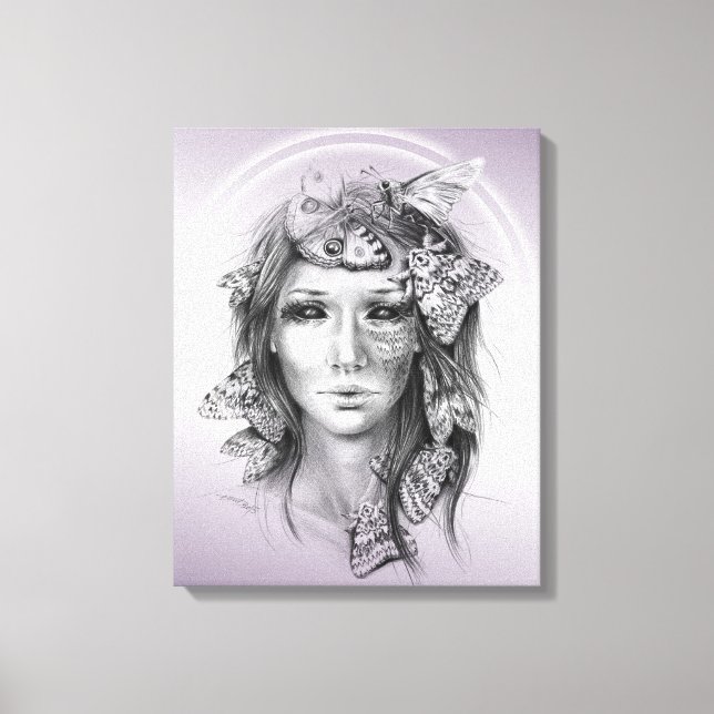 Woman Portrait with Moths Surreal Dark Fantasy Art Canvas Print (Front)