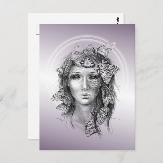 Woman Portrait with Moths Surreal Dark Fantasy Art Postcard (Front/Back)