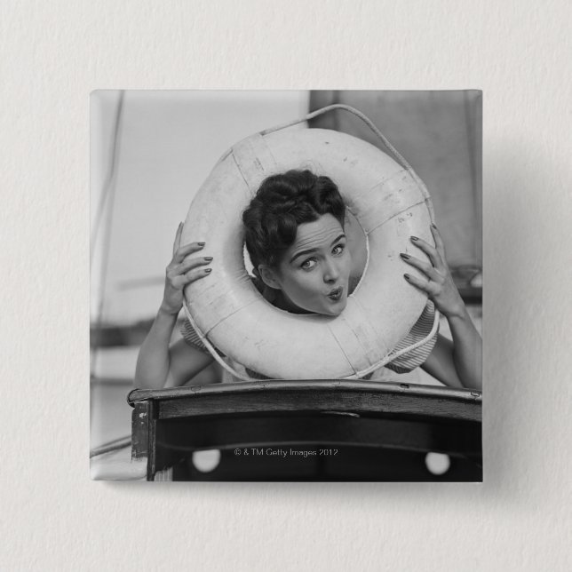 Woman Posing 3 2 Inch Square Button (Front)