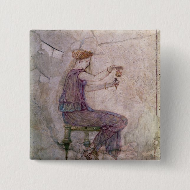 Woman Pouring Perfume into a Phial 2 Inch Square Button (Front)