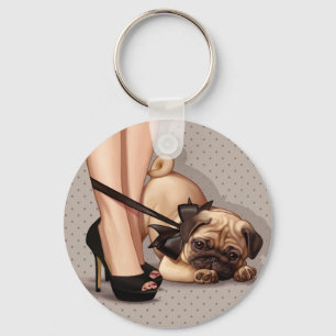 Woman & Pug Puppy Keychain