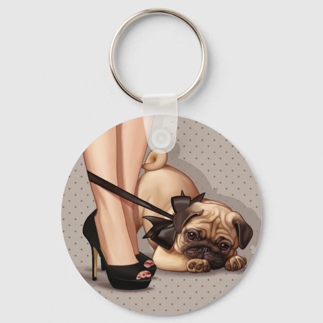 Woman & Pug Puppy Keychain (Front)