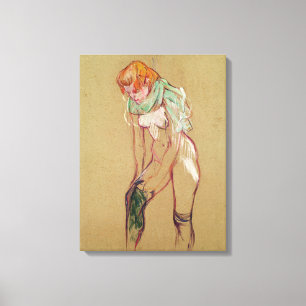 Woman Pulling Up her Stocking, 1894 (oil on card) Canvas Print