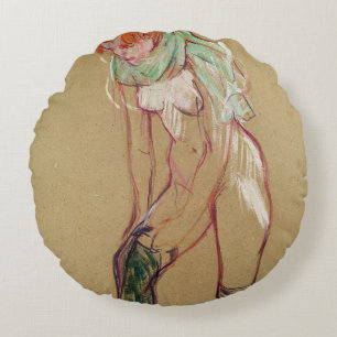 Woman Pulling Up her Stocking, 1894 (oil on card) Round Pillow