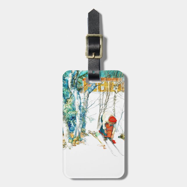 Woman Puts on Her Skis Luggage Tag (Front Vertical)