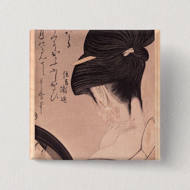 Woman Putting on Make-up 2 Inch Square Button (Front)