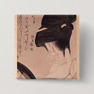 Woman Putting on Make-up 2 Inch Square Button