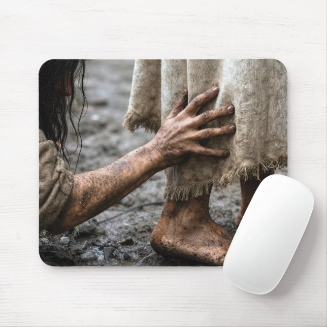 Woman Reaching for Jesus Robe Mouse Pad (With Mouse)