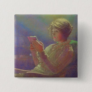 Woman Reading, 1921 2 Inch Square Button