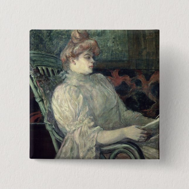 Woman Reading 2 Inch Square Button (Front)