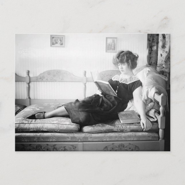 Woman Reading a Book, Vintage Postcard (Front)