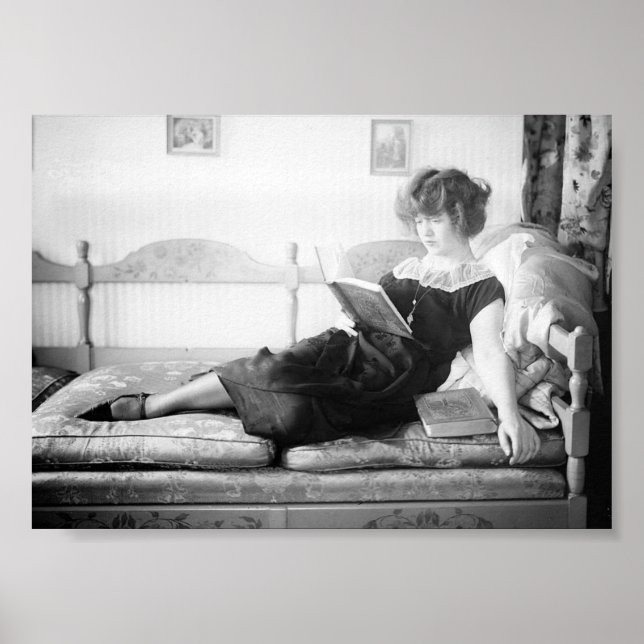 Woman Reading a Book, Vintage Poster (Front)