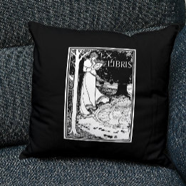 Woman Reading Art Nouveau Ex Libris Throw Pillow