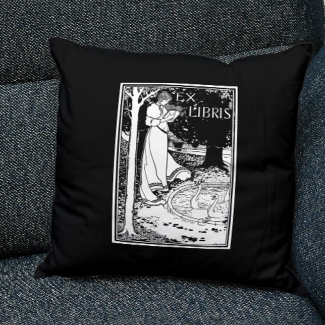 Woman Reading Art Nouveau Ex Libris Throw Pillow (Creator Uploaded)