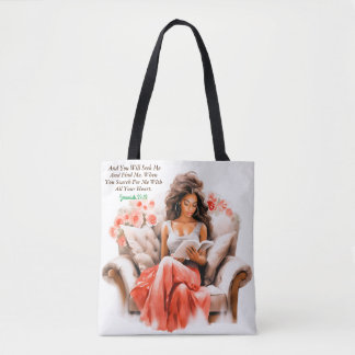 Woman Reading Bible Verse White  Tote Bag