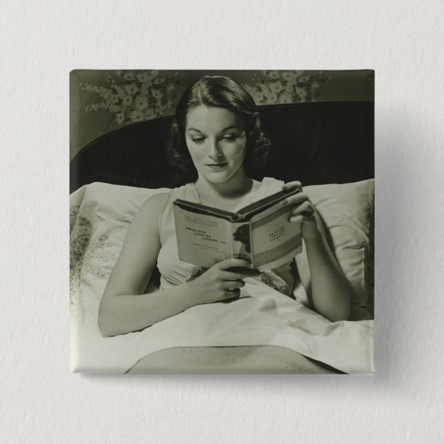 Woman Reading Book 2 Inch Square Button (Front)