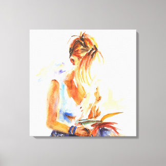 Woman reading book canvas print