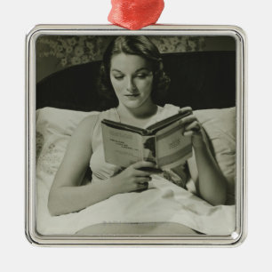 Woman Reading Book Metal Ornament