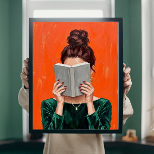 Woman Reading Book Oil Painting Library Wall Art
