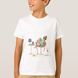 Woman Reading Book On Chair Custom Design T-Shirt
