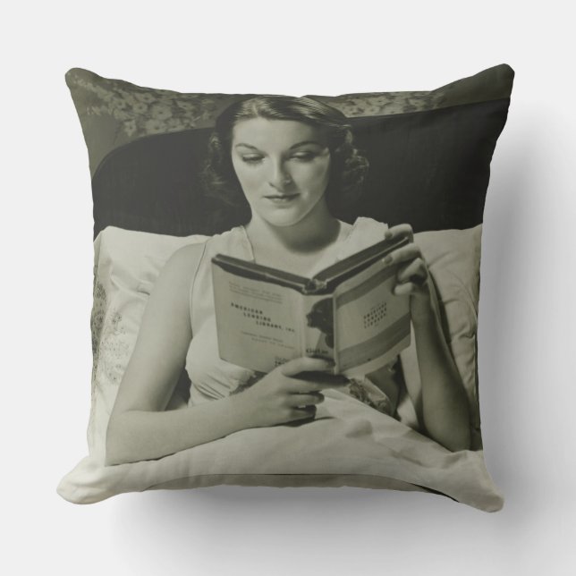 Woman Reading Book Throw Pillow (Front)