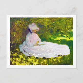 Woman Reading Claude Monet Postcard