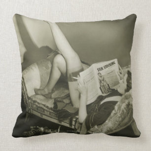 Woman Reading Magazine Throw Pillow