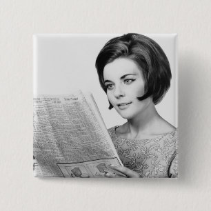 Woman Reading Newpaper 2 Inch Square Button