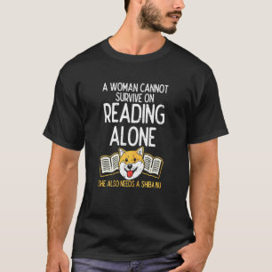 Woman Reading Shiba Inu Books Akita Dog Librarian T-Shirt