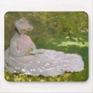 Woman Reading Springtime Monet Mouse Pad