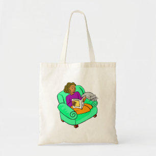 Woman Reading with Cat Tote Bag