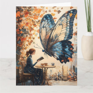 Woman Reading with Giant Butterfly Abstract Art Card